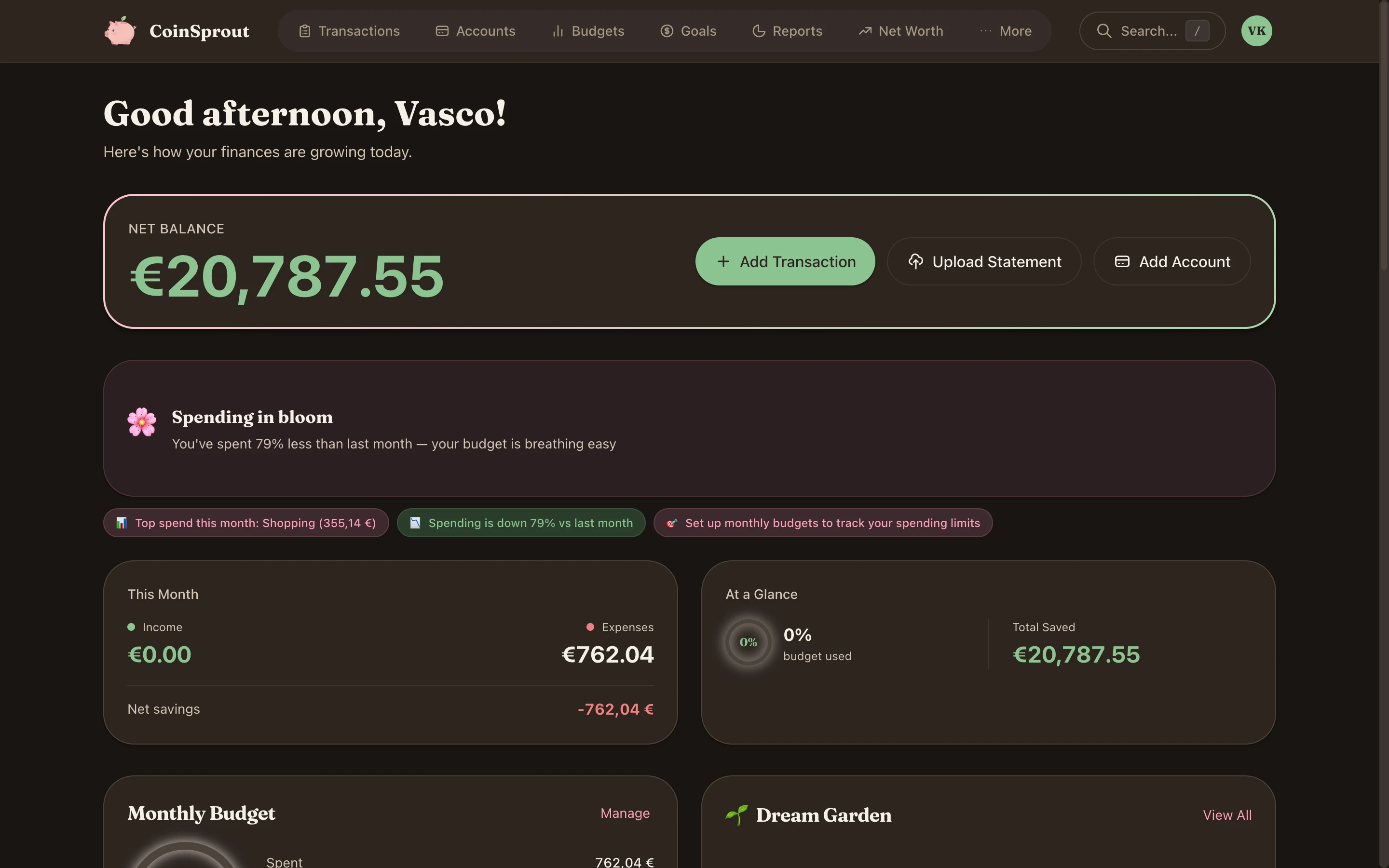 Screenshot of CoinSprout